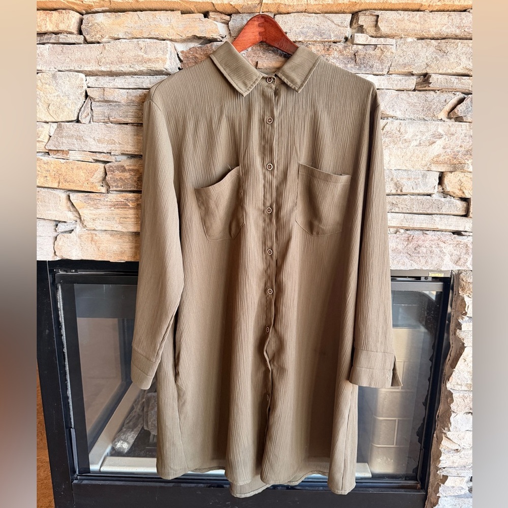 Olive Button-up Shirt Dress